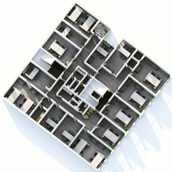 3D floor plan of the first floor serviced office located in Portland Plaza, Portland Street Manchester, showcasing office layout and spaces.