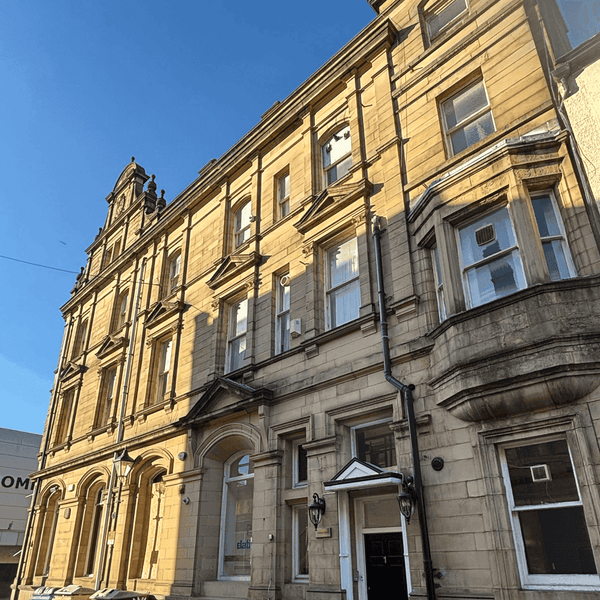 The Bradshaw Gate Building in Bolton features serviced offices, visible from the exterior back of the structure.