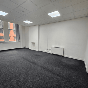 Rent Unit 114 at Method Spaces: a stylish office with 5 desks capacity, high ceilings, and natural light with view of Portland Street, Manchester.