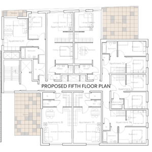Proposed floor plan for the fifth floor of a development site in Bolton, Greater Manchester, showcasing room layouts and dimensions.