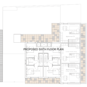 Proposed floor plan for the sixth floor of a development site in Bolton, Greater Manchester, showcasing room layouts and dimensions.