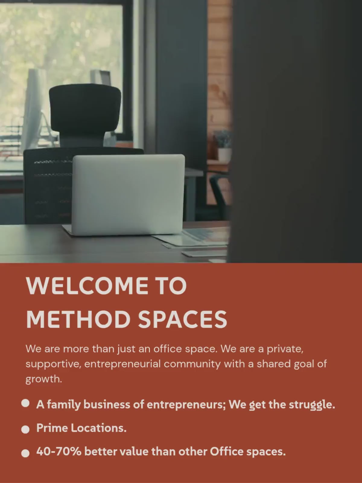 Method Spaces website homepage banner for mobile, collage displaying videos of different spaces to highlight our office spaces for rent or lease in Manchester.