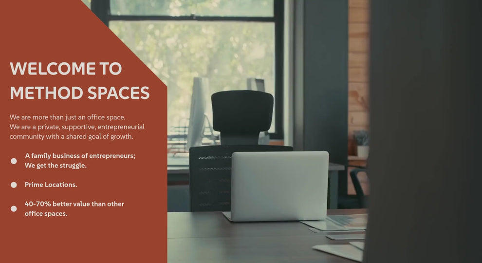 Method Spaces website homepage banner for desktop, collage displaying videos of different spaces to highlight our office spaces for rent or lease in Manchester.